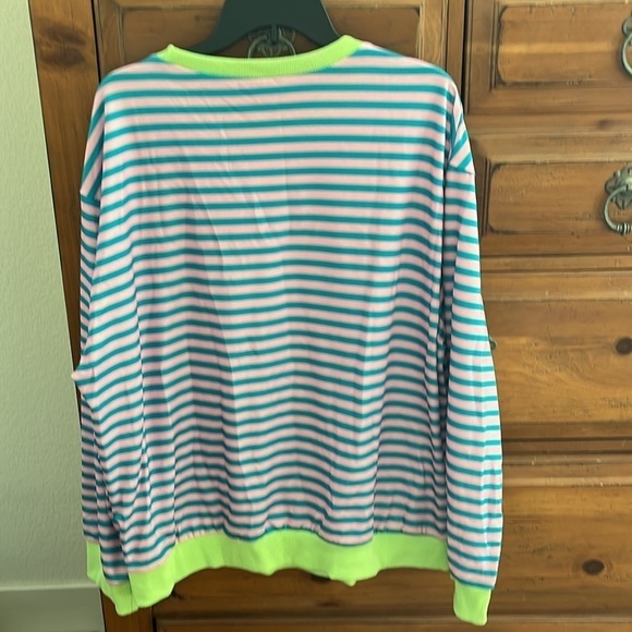 NWOT Women’s Pink And Aqua Blue Striped Top With Lime Green Trim Size 2XL - Picture 5 of 9